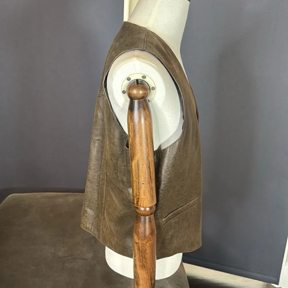 Men's Vintage T4 West Brown John Vest Genuine Leather Snap Closure Size S NWT